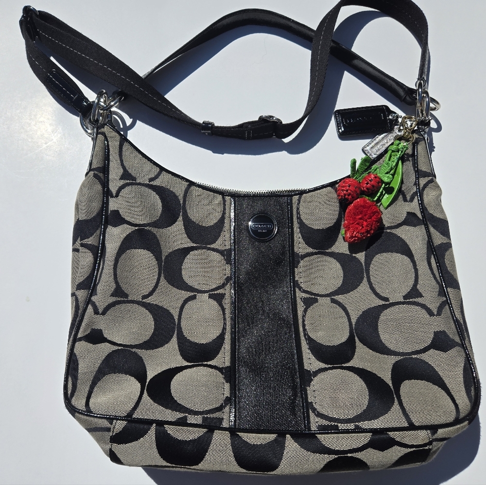 Y2K Coach Monogram Black and Gray Hobo Shoulder Bag